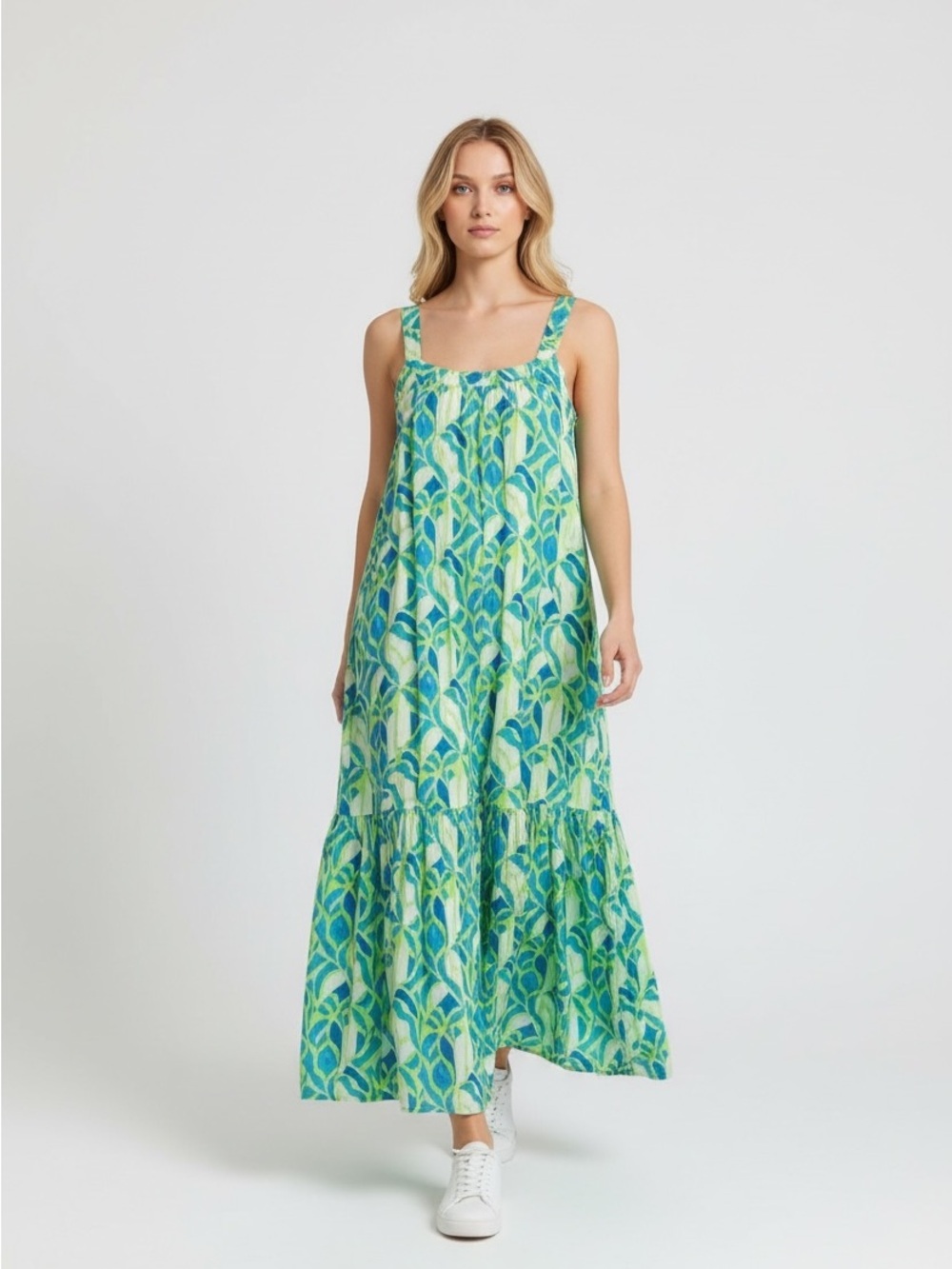 Goa Beachwear By Japna Green/Blue Print Resort Maxi Dress Size L